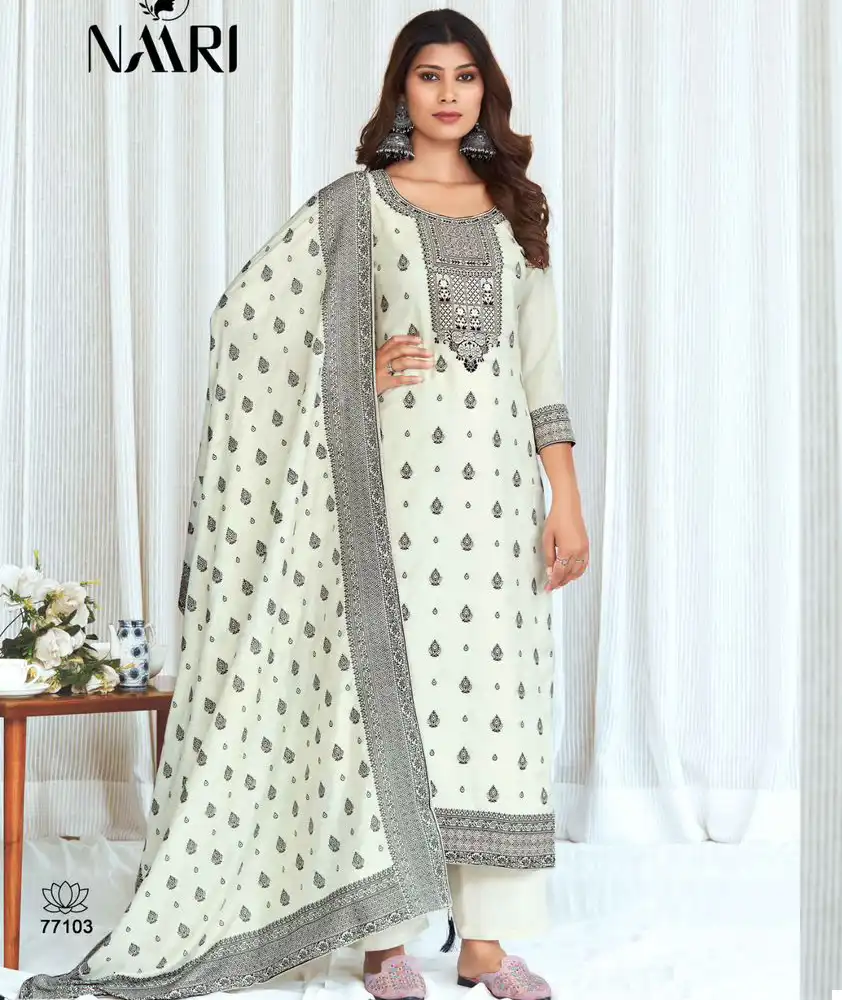 Naari Jaguar Pure Muslin Jacquard Wholesale Fancy Salwar Suit Catalog