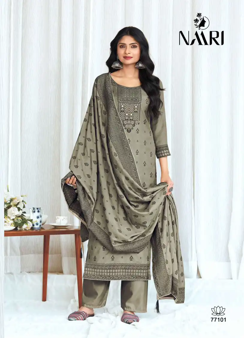 Naari Jaguar Pure Muslin Jacquard Wholesale Fancy Salwar Suit Catalog - Image 3