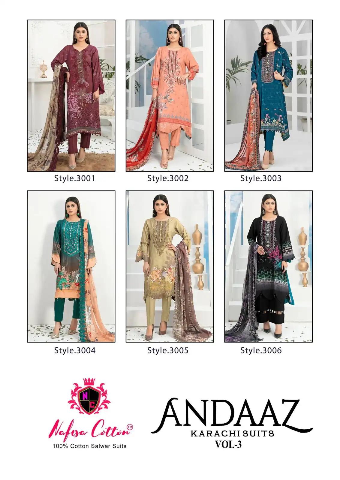 Nafisha Andaaz Karachi Suits Vol 3 Pure Soft Cotton Wholesale Pakistani Salwar Suit Catalog - Image 7