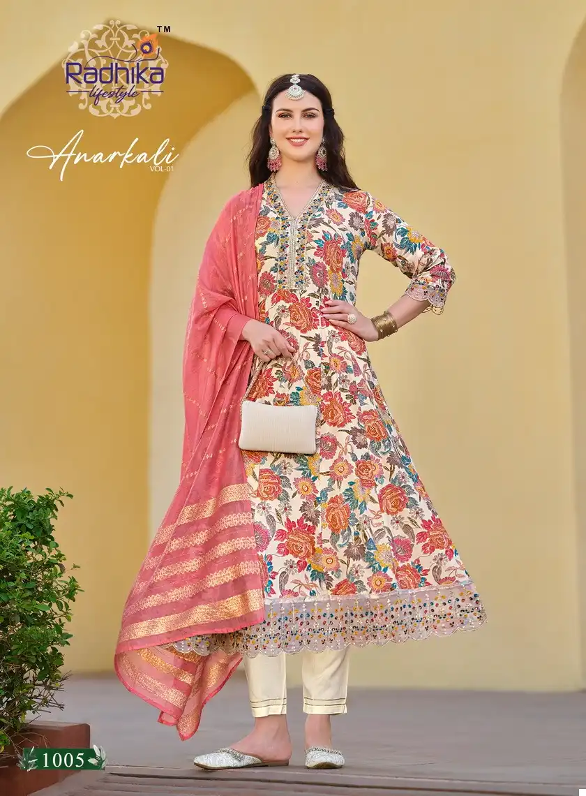 Radhika Lifestyle Anarkali Vol 1 Heavy Rayon Foil Print Wholesale Readymade Salwar Suit Catalog - Image 5