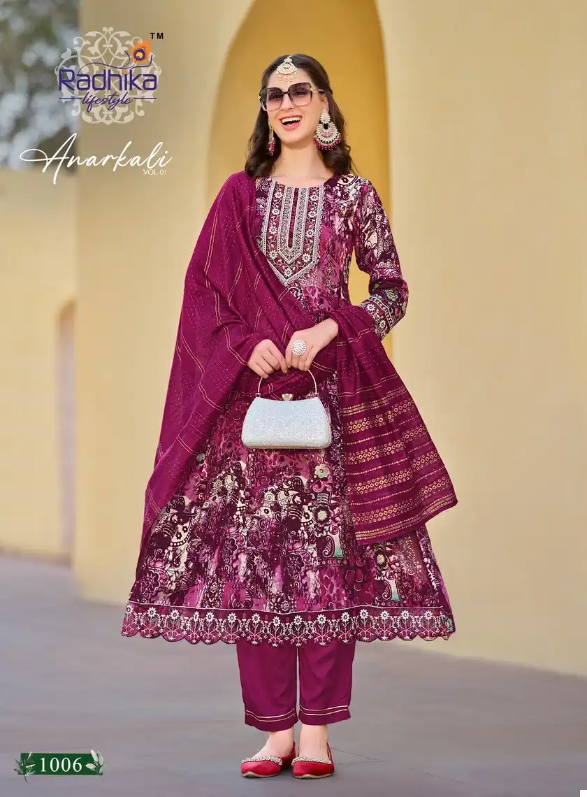 Radhika Lifestyle Anarkali Vol 1 Heavy Rayon Foil Print Wholesale Readymade Salwar Suit Catalog - Image 6