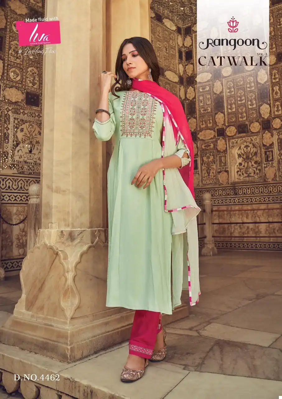 Rangoon Catwalk Vo 5 Heavy Rayon Wholesale Readymade Salwar Suit Catalog - Image 2