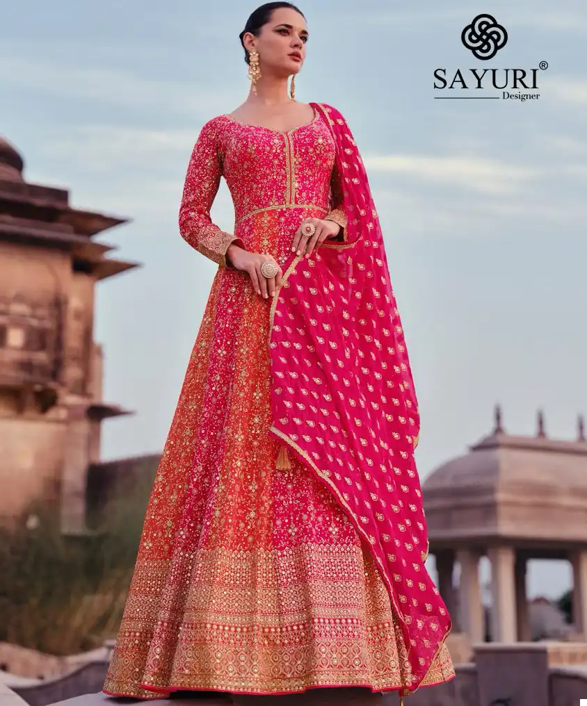 Sayuri Designer Advira Nx Real Georgette Wholesale Designer Long Gown with Dupatta Catalog