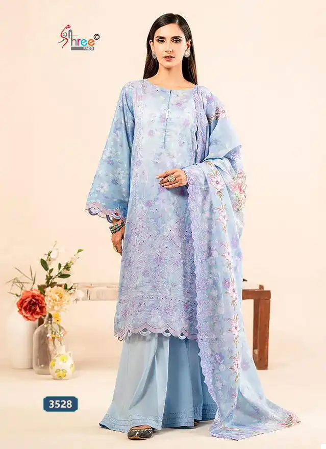 Shree Fab Sana Safinaz Chikankari Collection Vol04 Pure Cotton Wholesale Pakistani Salwar Suit Catalog - Image 5