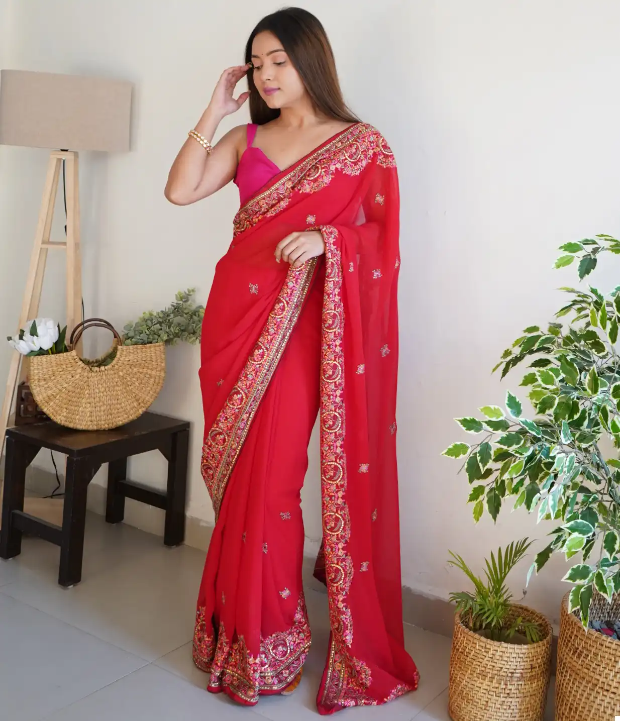 Georgette Fancy Embroidery Sarees