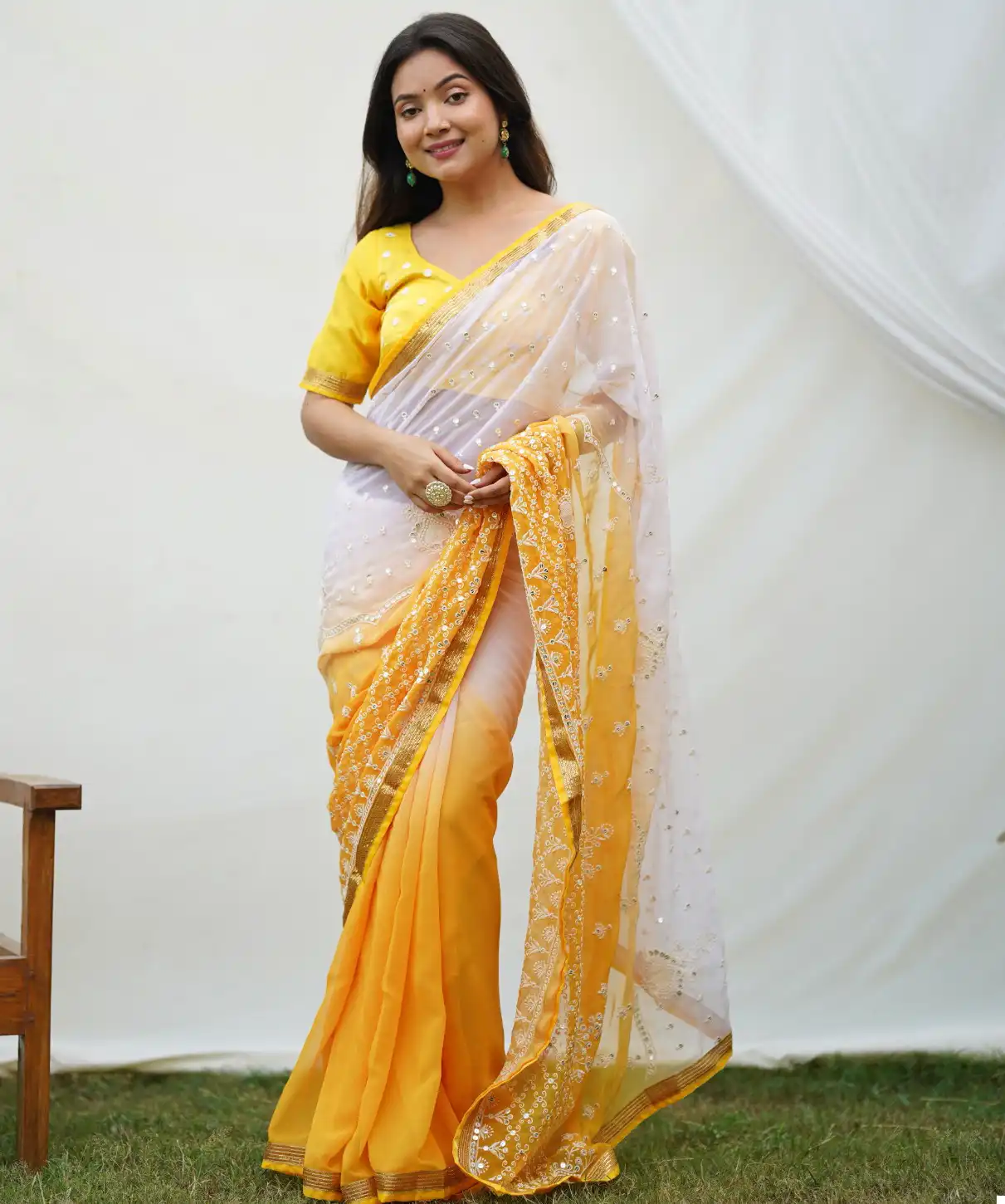 Shree Trends Yellow Sequence 2 Georgette Wholesale Fancy Sarees