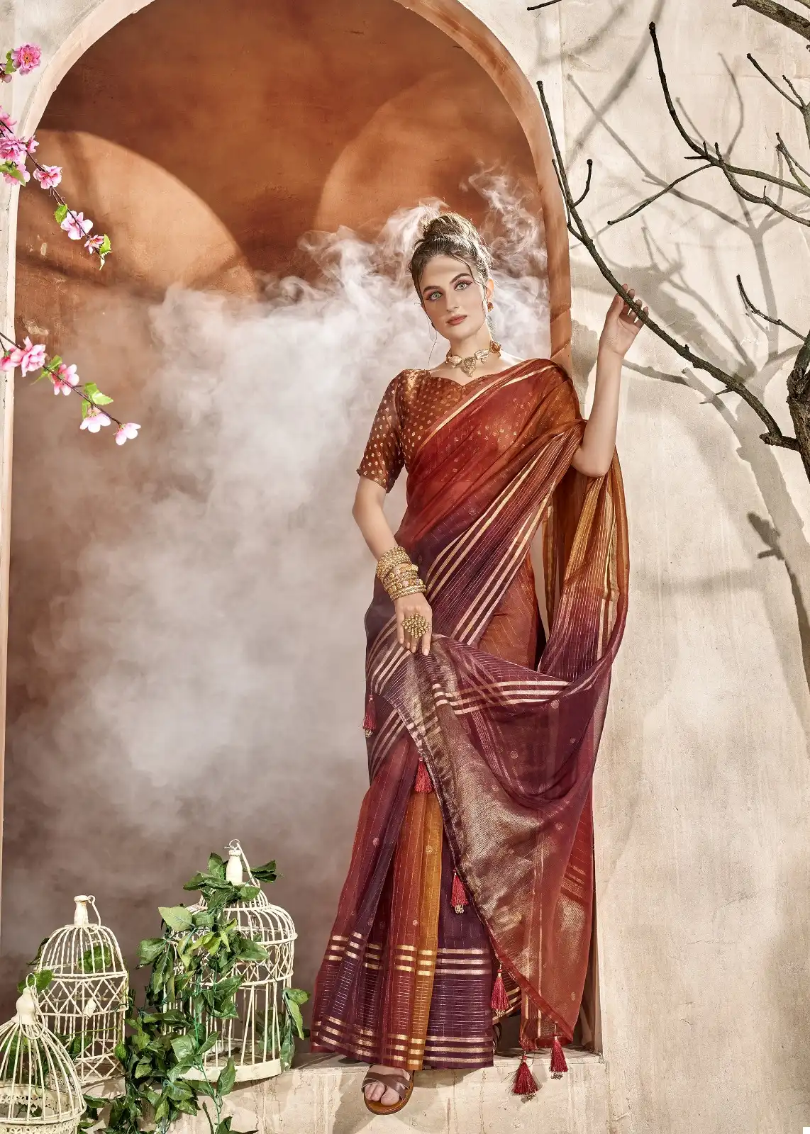 Triveni Climbing Organza Wholesale Sarees Catalog - Image 6