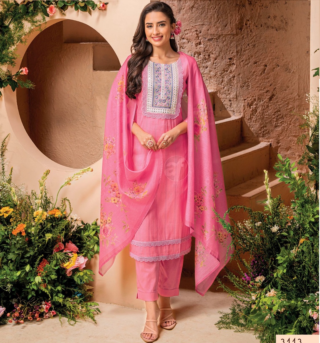 Anju Fabrics Preety Petals Viscose Cotton Dobby Wholesale Designer Readymade Salwar Suit Catalog — Wholesale Salwar Suits, Anju fabric wholesale from Surat — view 1