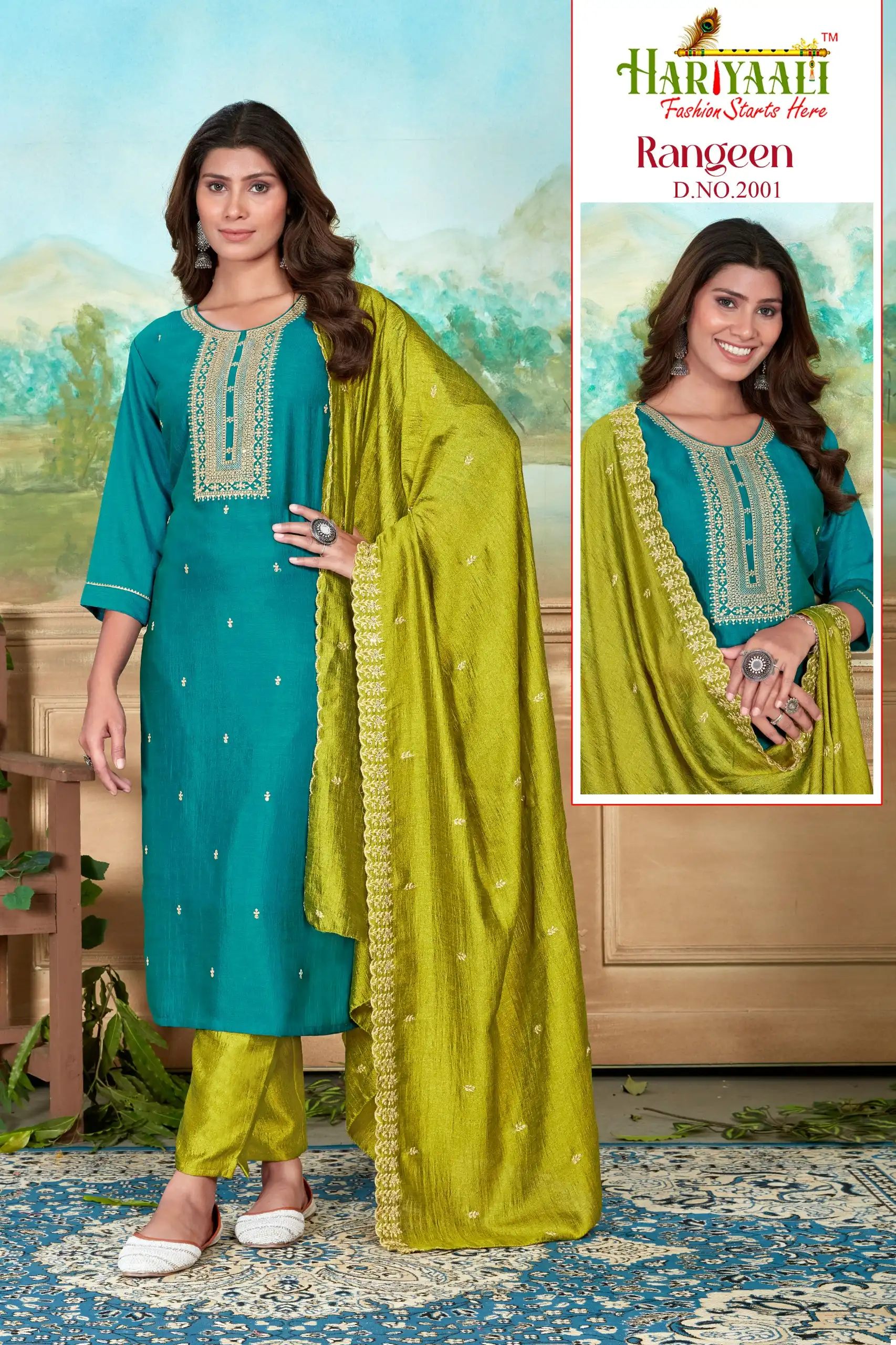 Hariyaali Rangeen Vichitra Silk Wholesale Readymade Salwar Suit Catalog - Image 6