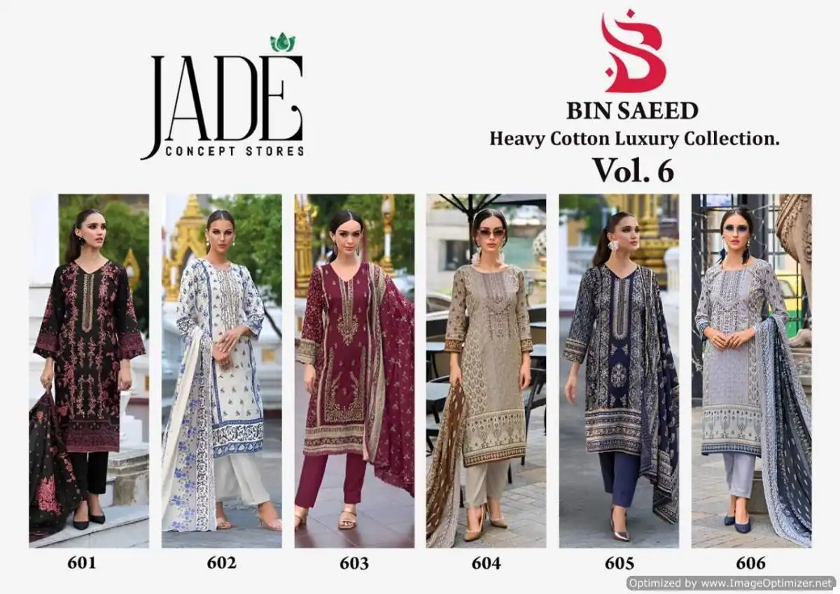 Jade Bin Saeed Vol 6 Lawn Cotton Wholesale Pakistani Salwar Suit Catalog - Image 7