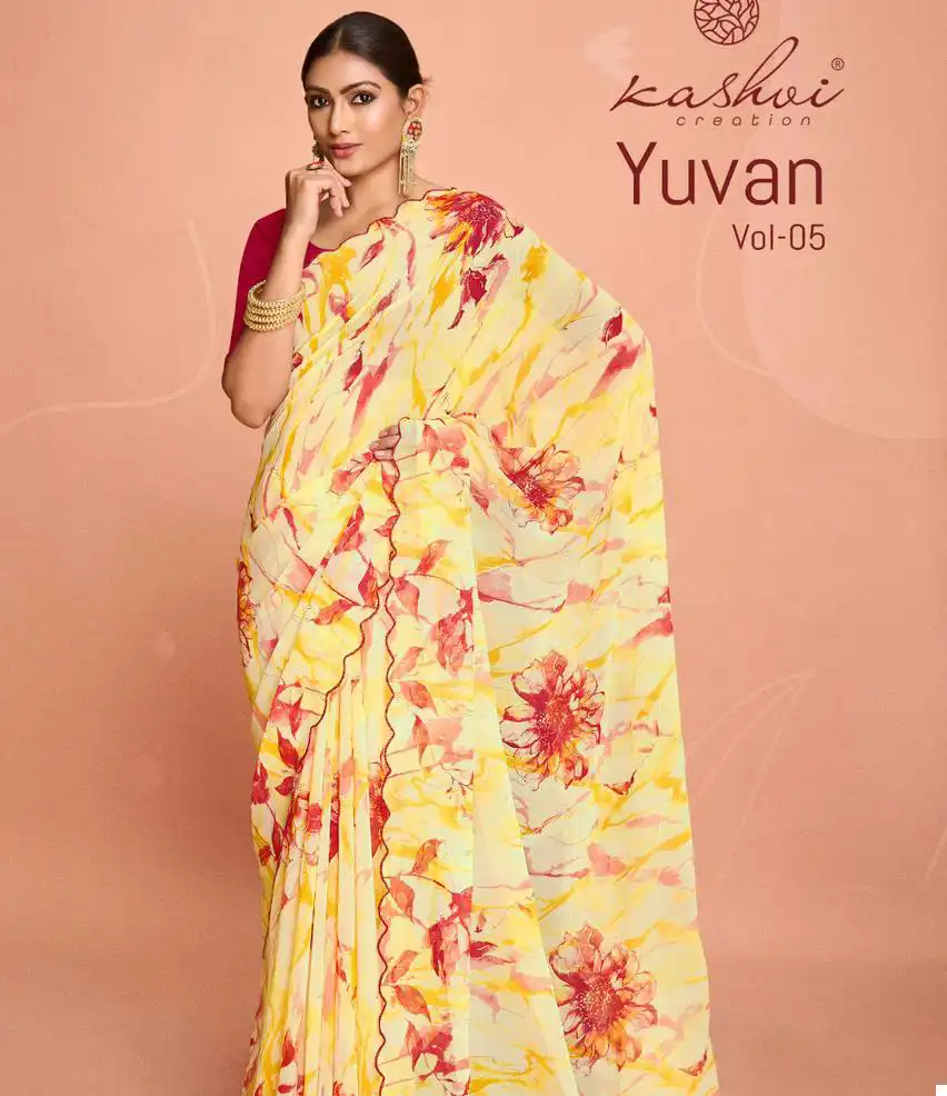 Kashvi Creation Yuvan Vol 5 Georgette Wholesale Fancy Sarees Catalog