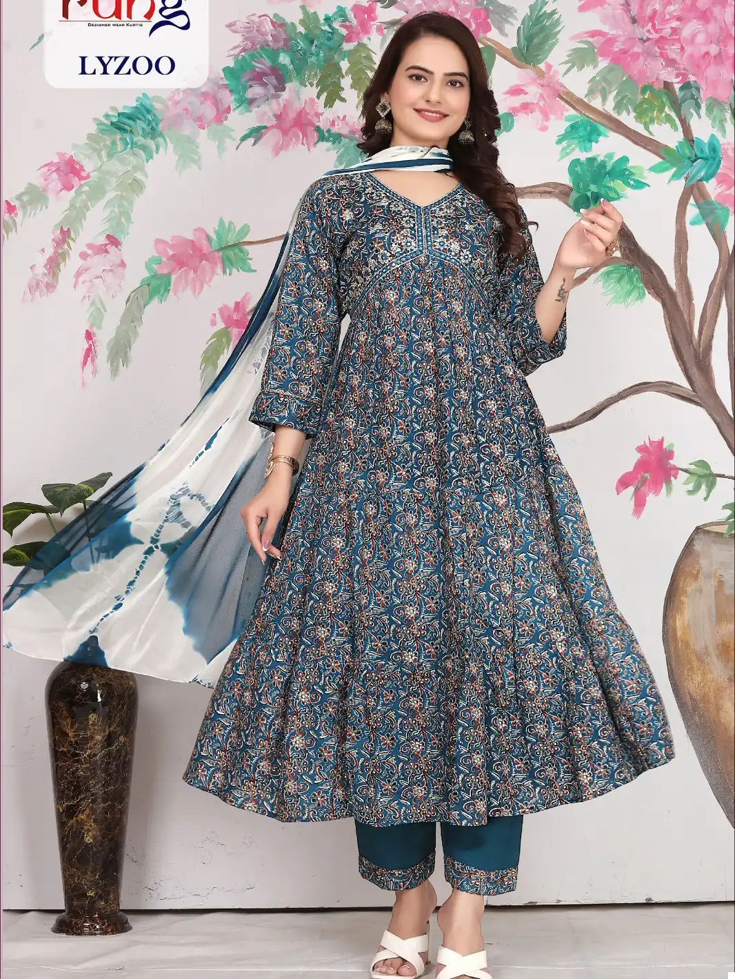 Rung Lyzoo Heavy Foil Rayon Print Wholesale Readymade Salwar Suit Catalog