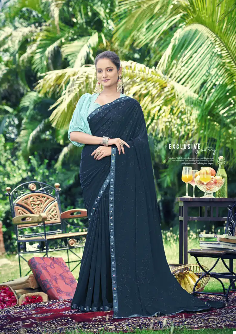 Shashvat Designer Sanvi Georgette Wholesale Fancy Sarees Catalog - Image 7