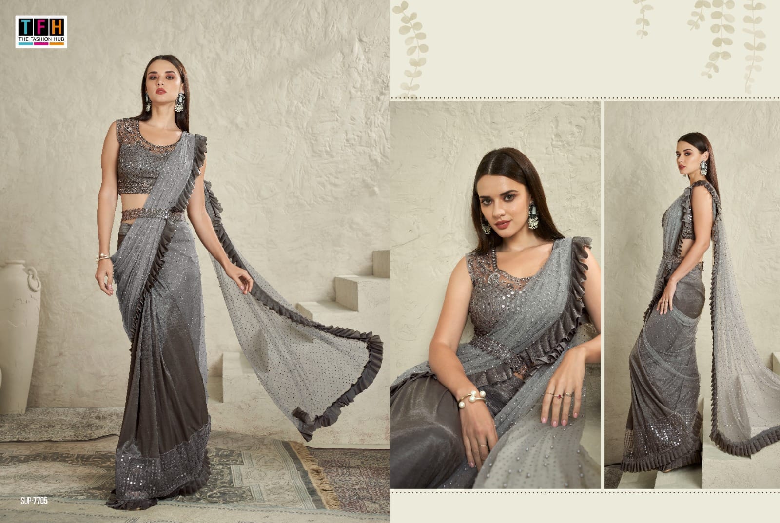 Tfh 7700 Series Imported Wholesale Readymade Sarees Catalog - Image 10