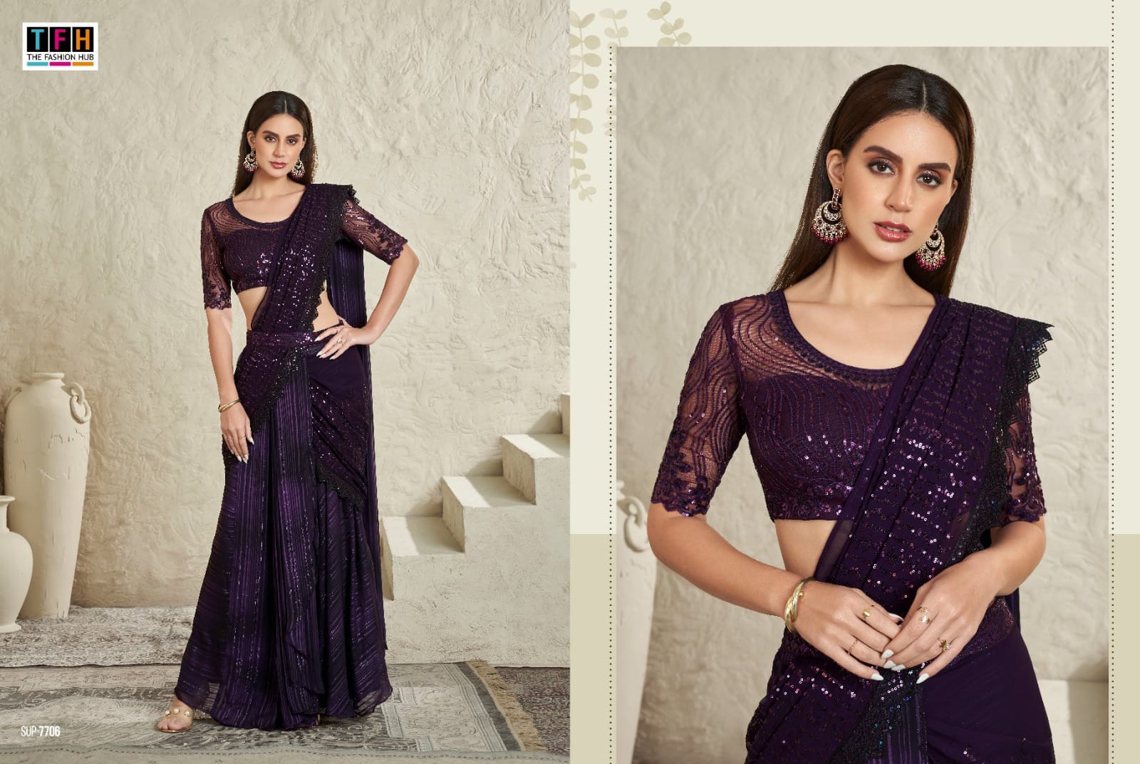 Tfh 7700 Series Imported Wholesale Readymade Sarees Catalog - Image 7