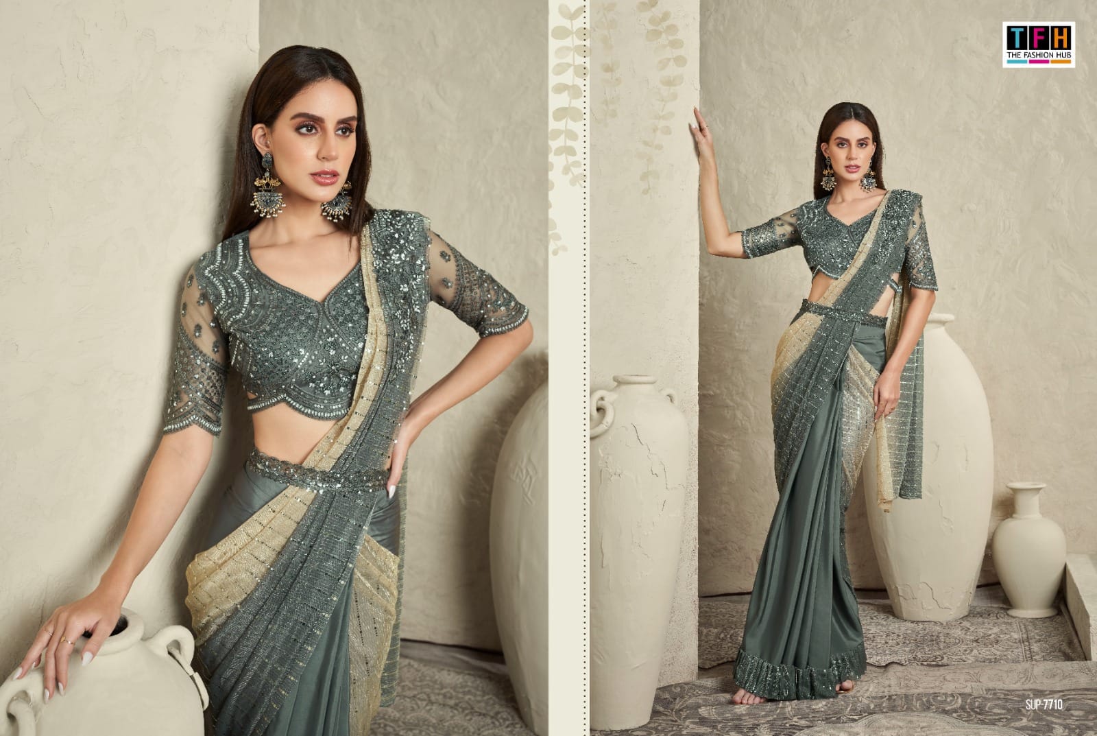 Tfh 7700 Series Imported Wholesale Readymade Sarees Catalog - Image 3