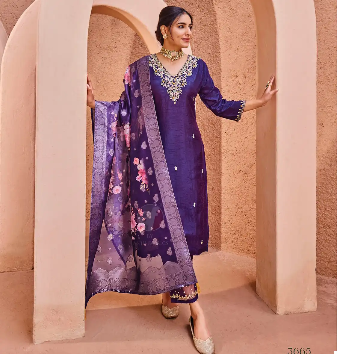 Anju Fabrics 3665 Pure Dola Silk Wholesale Readymade Salwar Suit Catalog — Wholesale Salwar Suits, Anju fabric wholesale from Surat — view 1