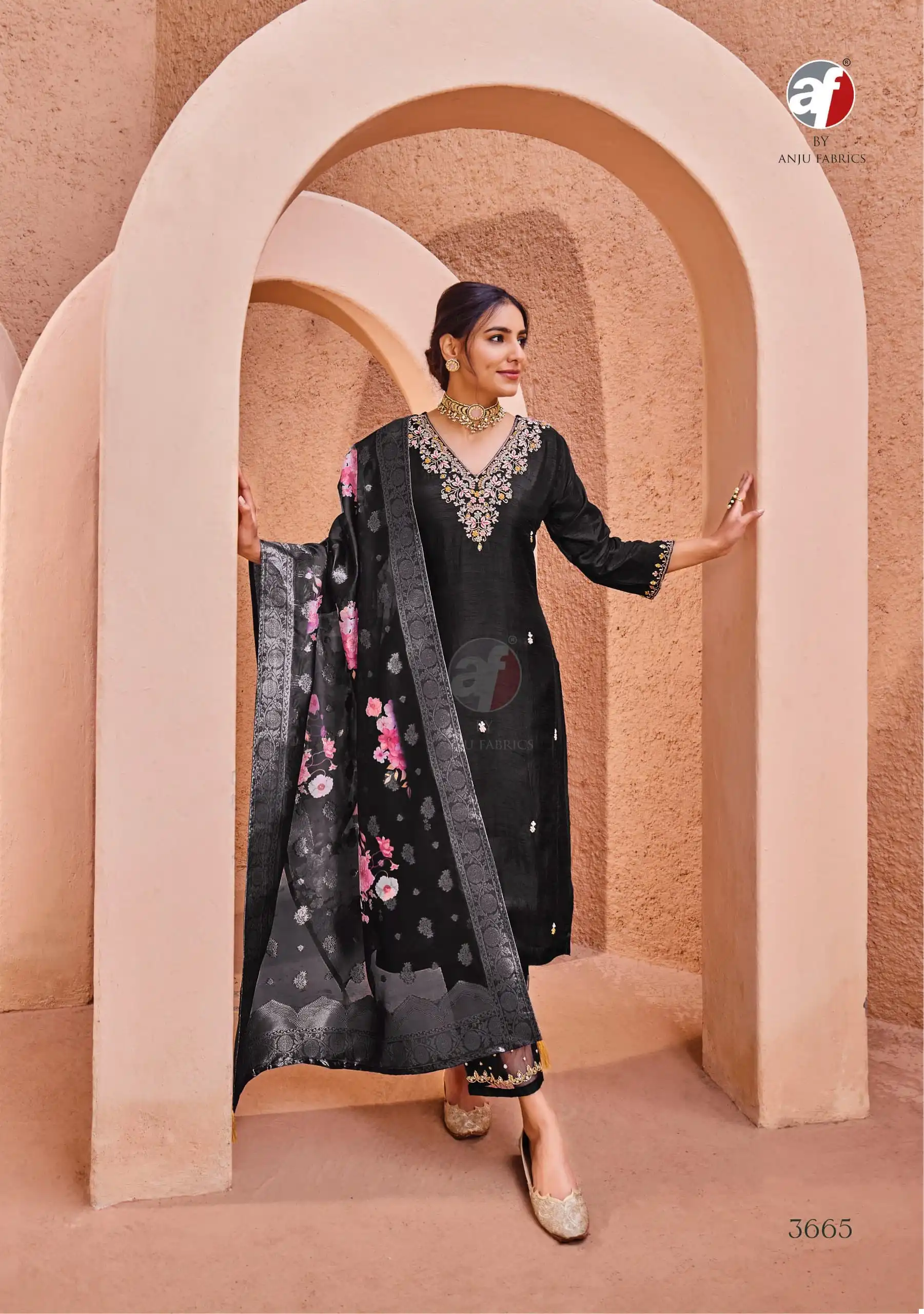Anju Fabrics 3665 Pure Dola Silk Wholesale Readymade Salwar Suit Catalog — Wholesale Salwar Suits, Anju fabric wholesale from Surat — view 2