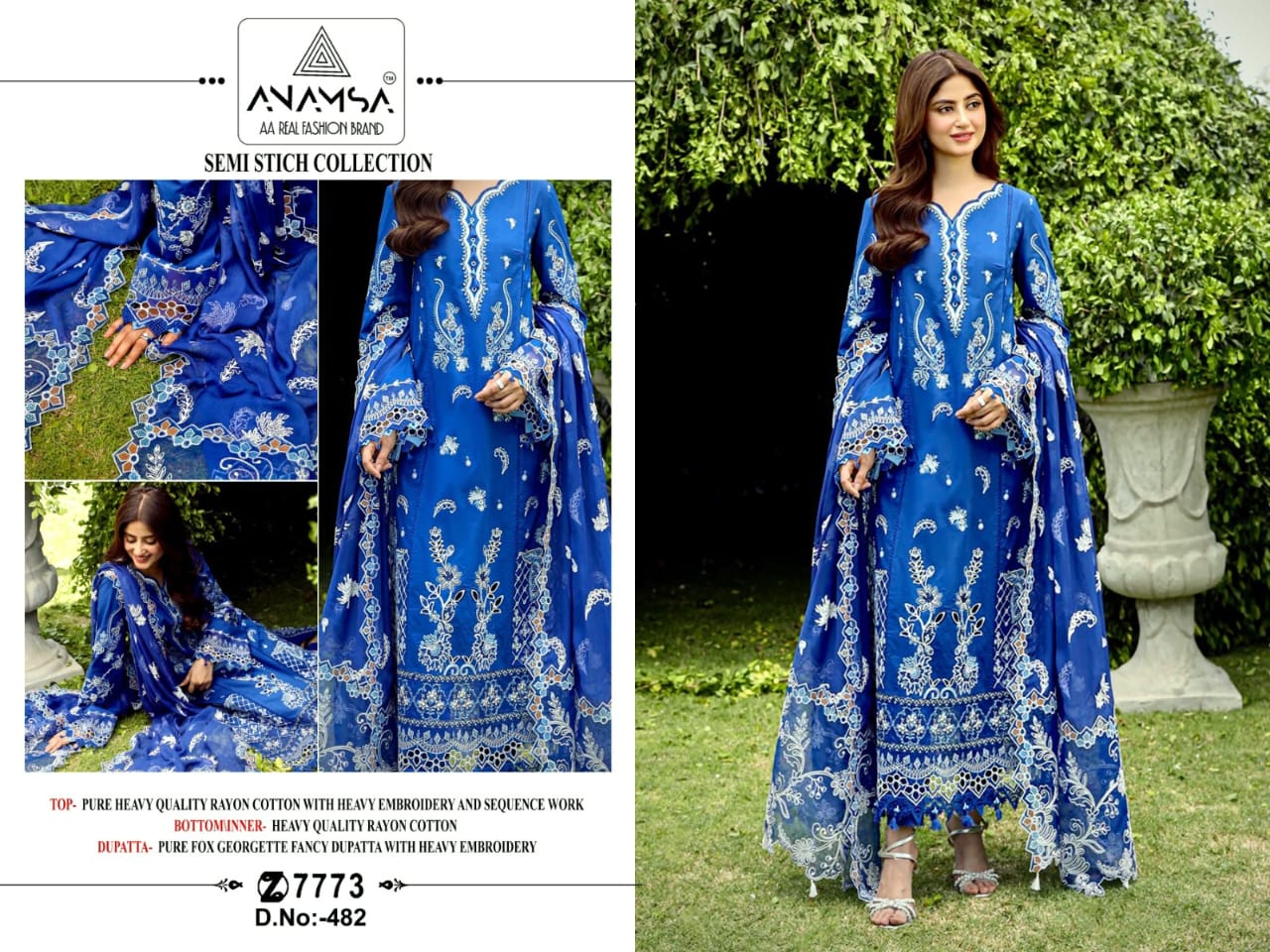 Anamsa 482 Rayon Pakistani Salwar Kameez Wholesale Catalog