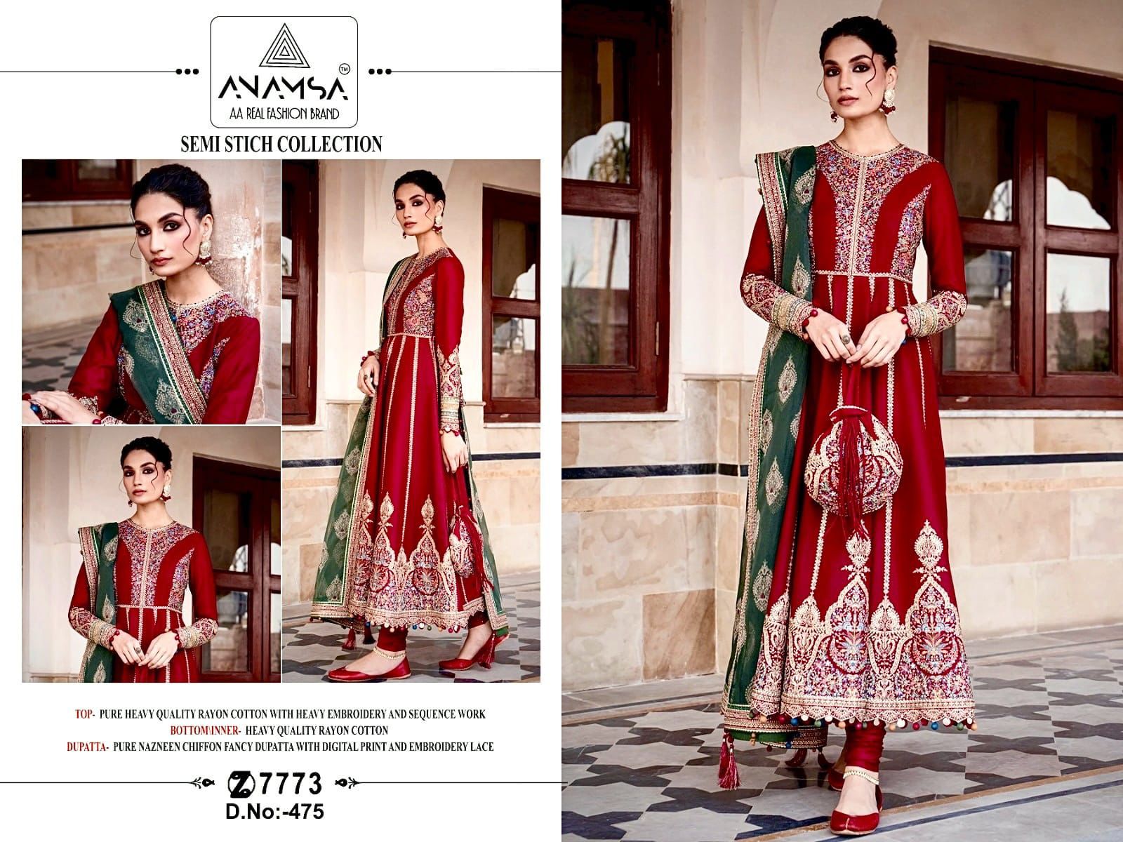 Anamsa 475 Rayon Pakistani Salwar Kameez Wholesale Catalog