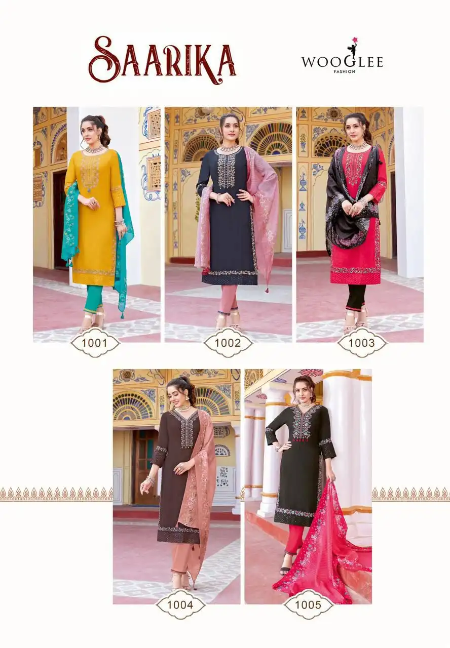 Wooglee Saarika Embroidery Kurti Pant With Dupatta Wholesale Collection - Image 7