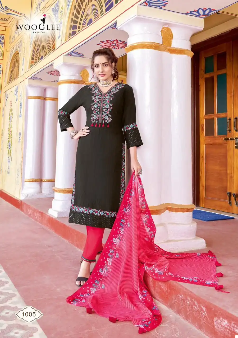 Wooglee Saarika Embroidery Kurti Pant With Dupatta Wholesale Collection - Image 3