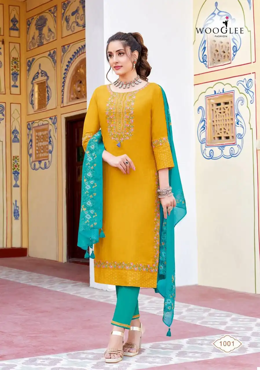 Wooglee Saarika Embroidery Kurti Pant With Dupatta Wholesale Collection - Image 4