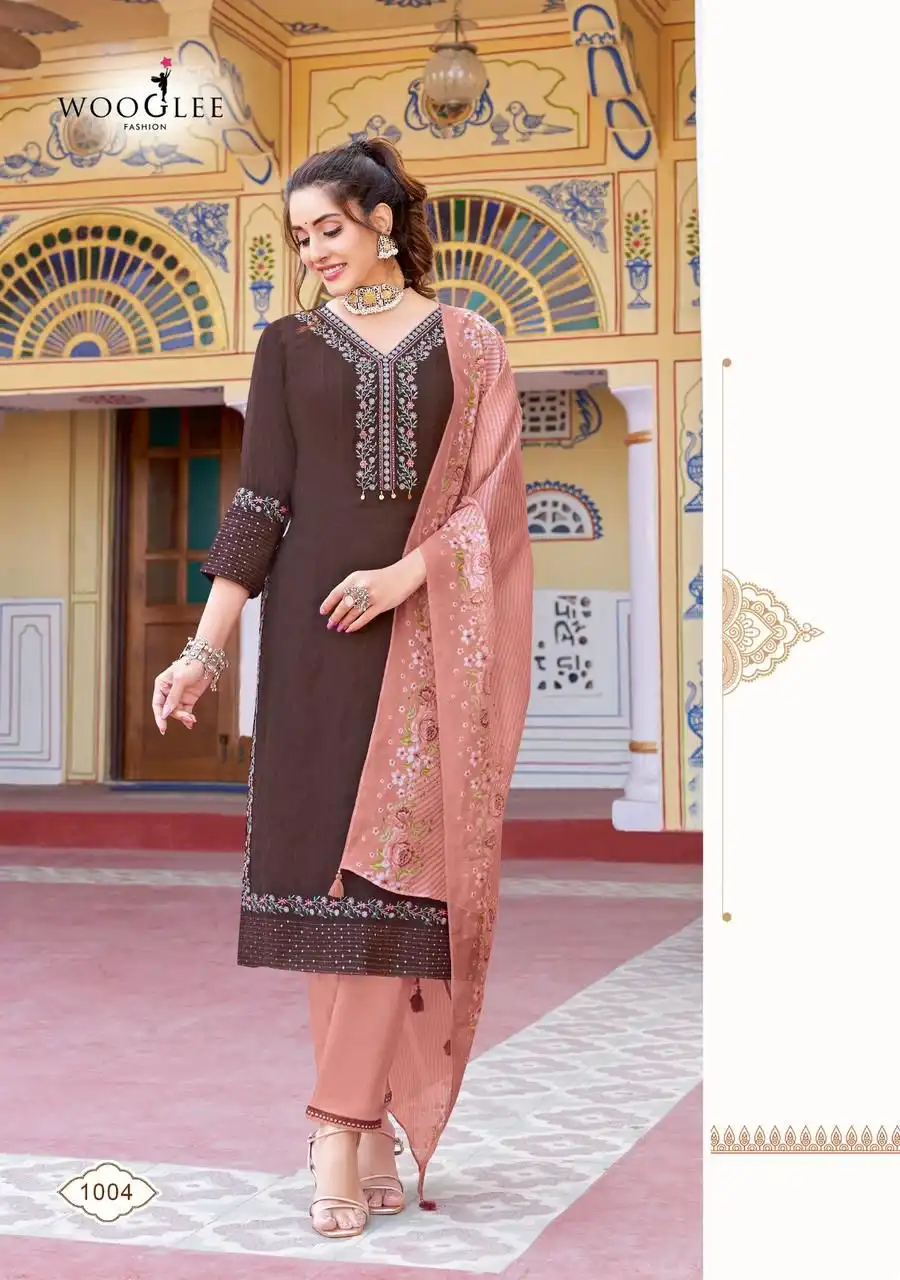 Wooglee Saarika Embroidery Kurti Pant With Dupatta Wholesale Collection - Image 5