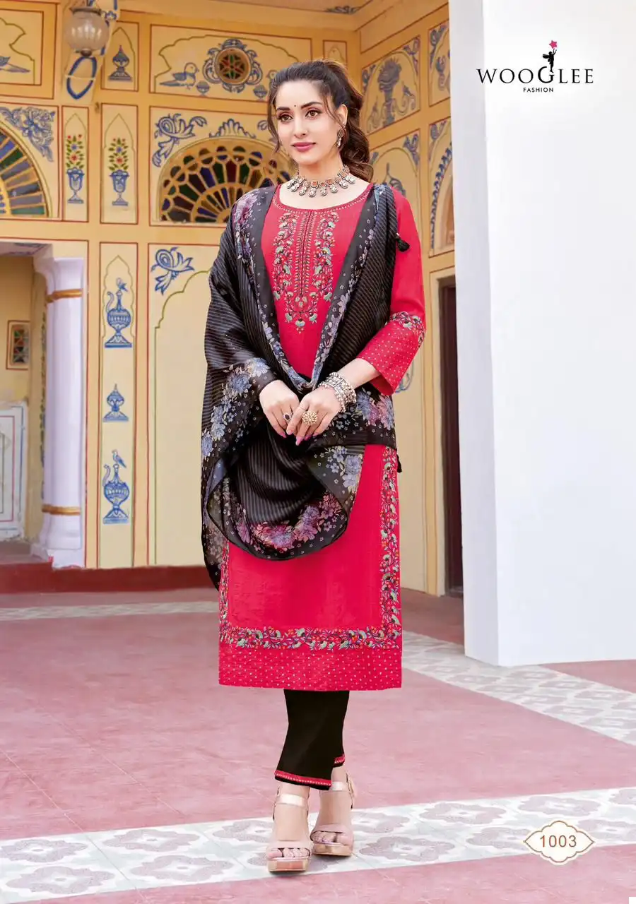 Wooglee Saarika Embroidery Kurti Pant With Dupatta Wholesale Collection - Image 2