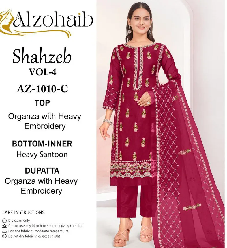 Alzohaib Shahzeb Vol 4 Oragnza Pakistani Salwar Suit Collection