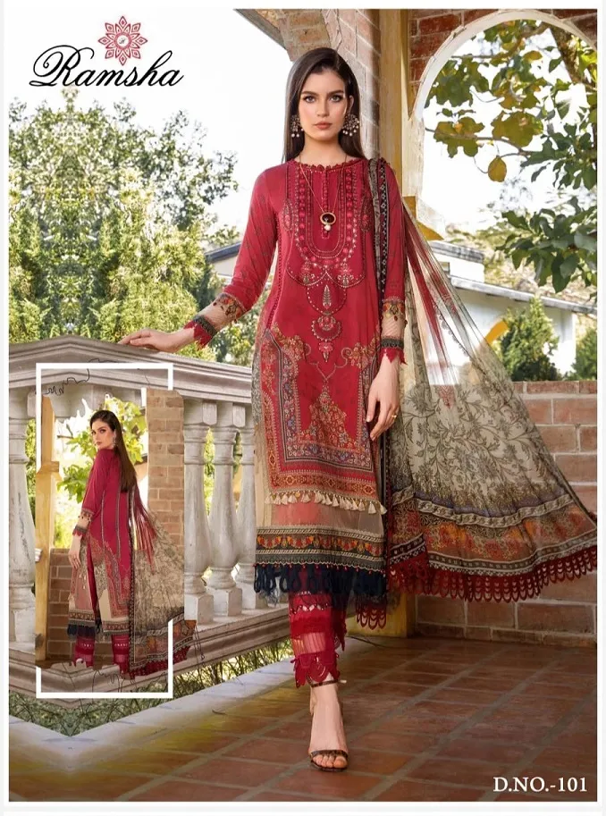 Ramsha Farsha Vol 1 Lawn Cotton Wholesale Pakistani Salwar Suit Collection - Image 5