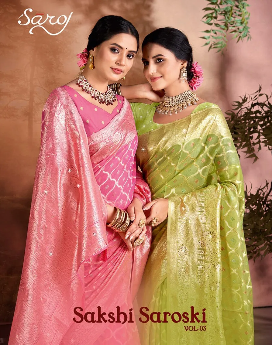 Saroj Sakshi Swarovski vol 3 Soft Linen Cotton Wholesale Saree Collection