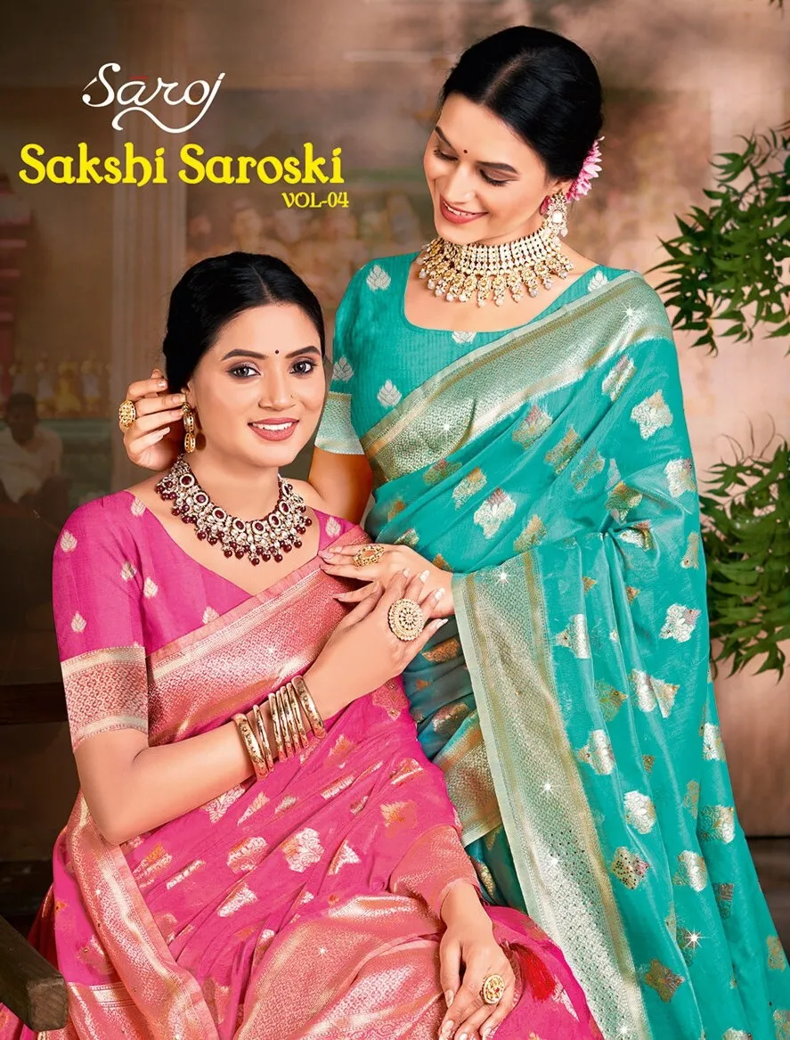 Saroj Sakshi Swarovski vol 4 Soft Linen Cotton Wholesale Saree Collection