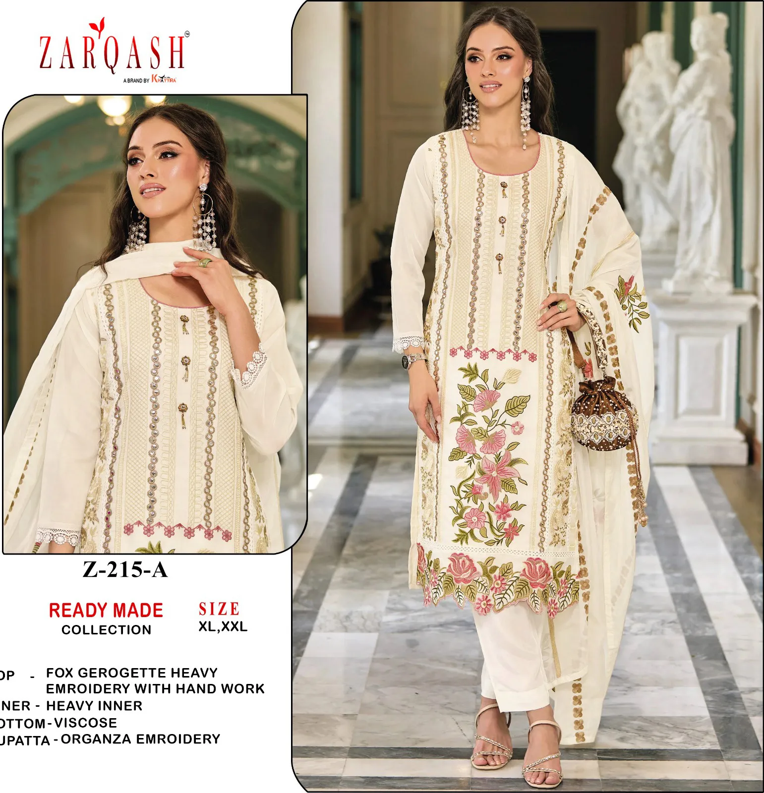 Zarqash Z 215 Faux Georgette Pakistani Ready Made Salwar Suits Collection