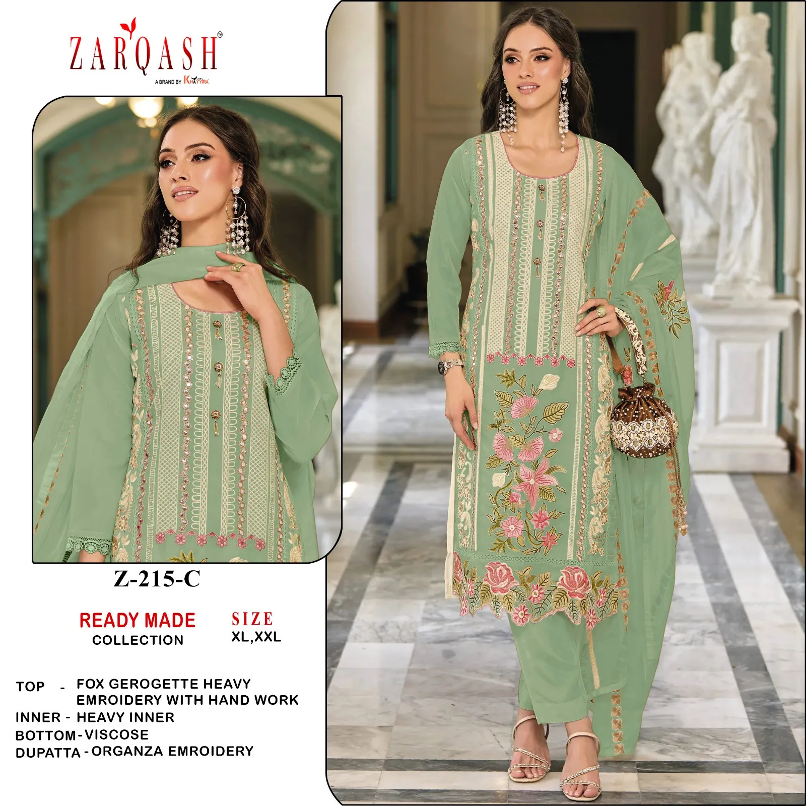 Zarqash Z 215 Faux Georgette Pakistani Ready Made Salwar Suits Collection - Image 5