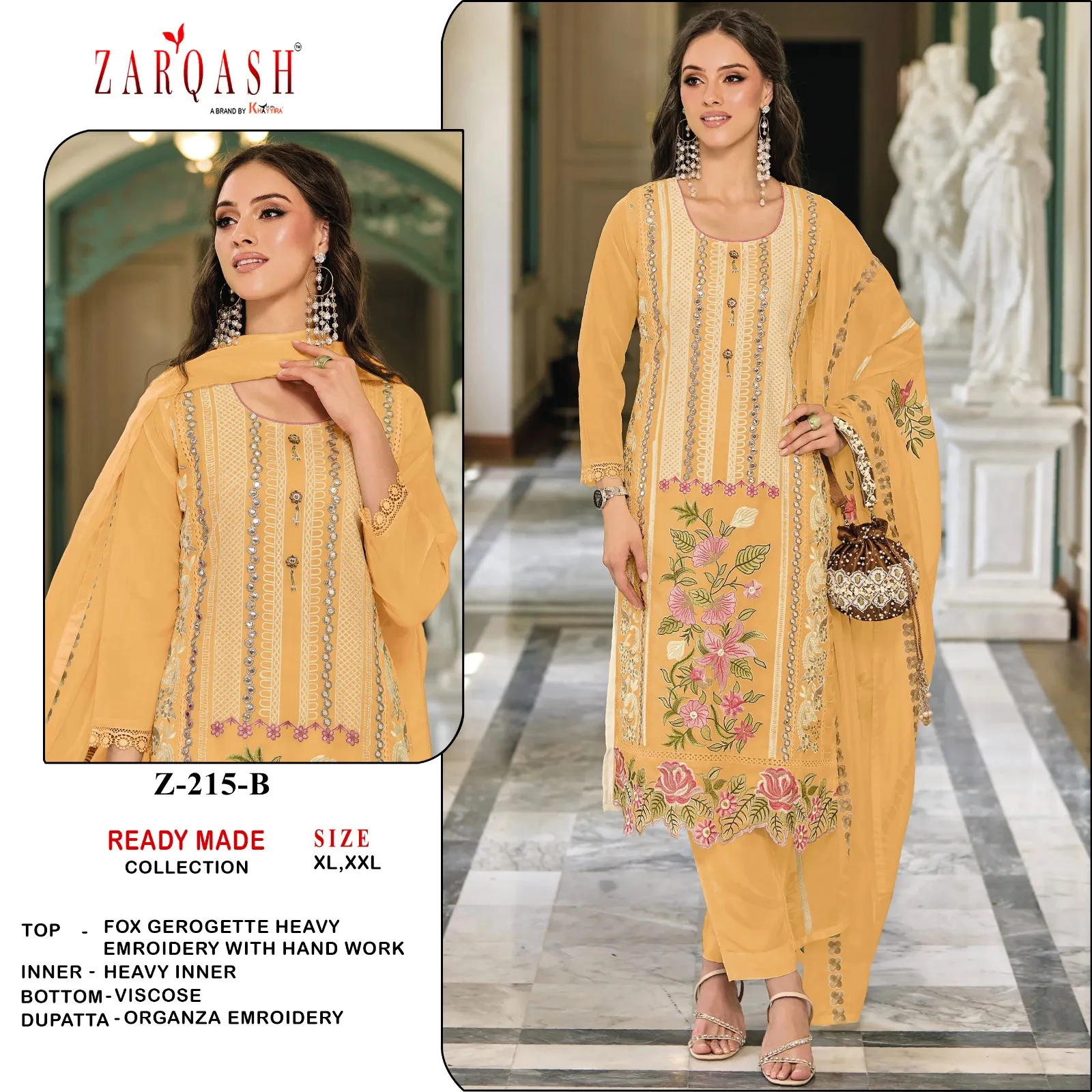 Zarqash Z 215 Faux Georgette Pakistani Ready Made Salwar Suits Collection - Image 6
