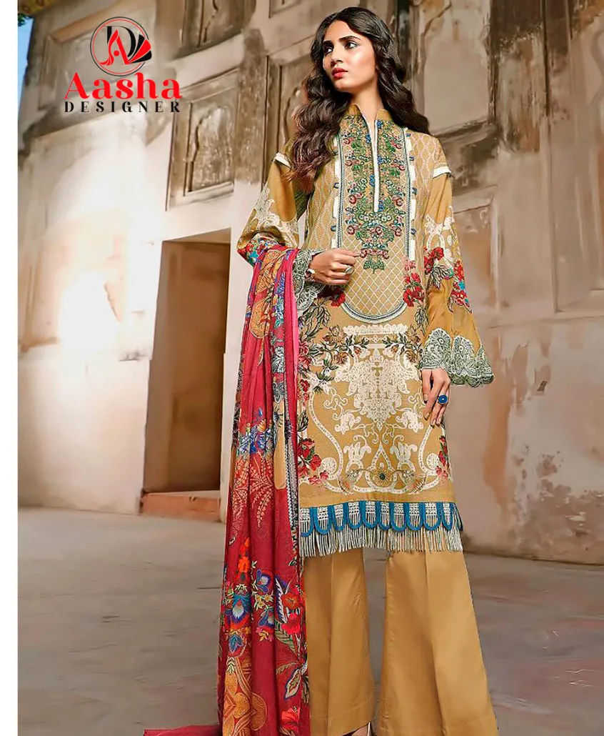 Aasha 1108 Cotton Dupatta Wholesale Pakistani Salwar Suit Collection