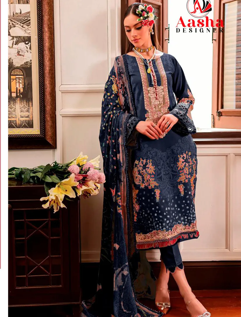 Aasha 1119 Cotton Dupatta Wholesale Pakistani Salwar Suit Collection