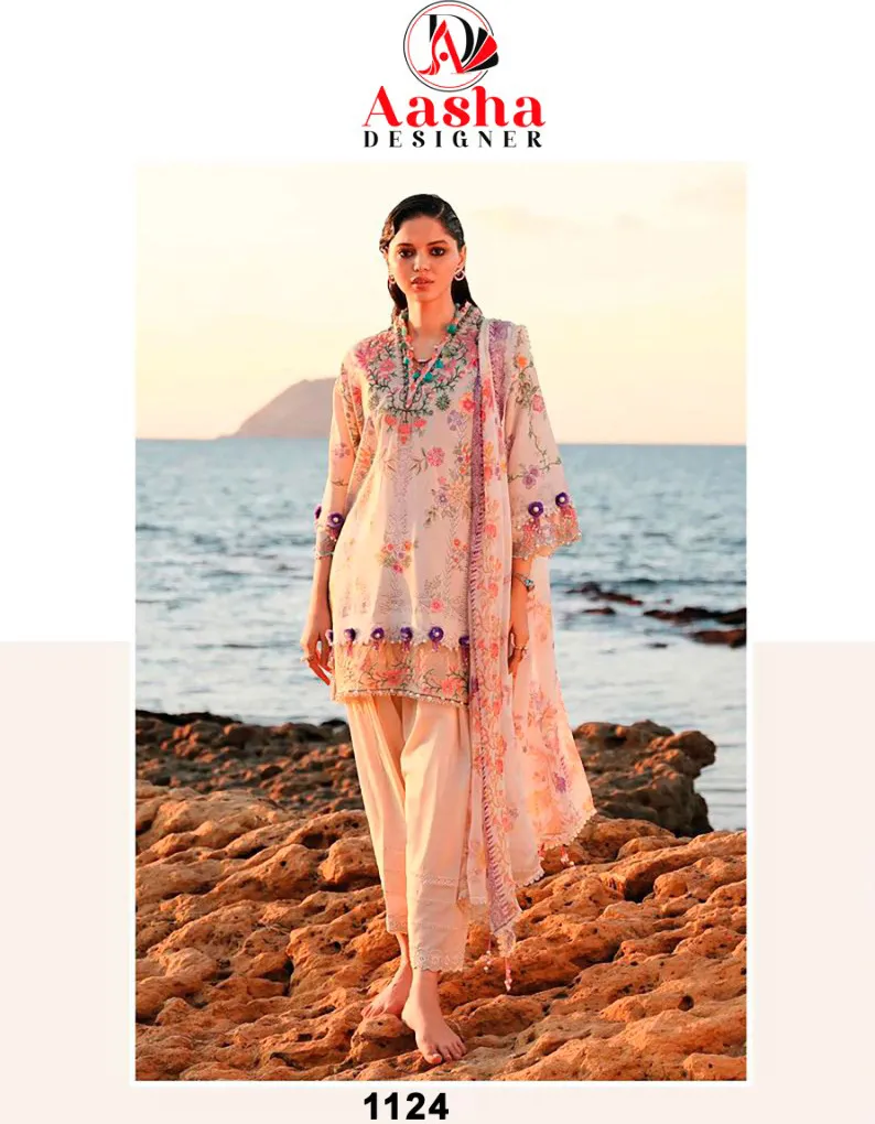 Aasha 1124 Cotton Dupatta Wholesale Pakistani Suit Collection