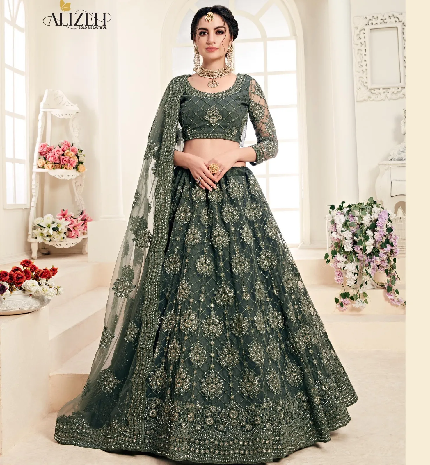 Alizeh Bridal Heritage 1004 Colours Butterfly Net Wholesale Lehenga Collection