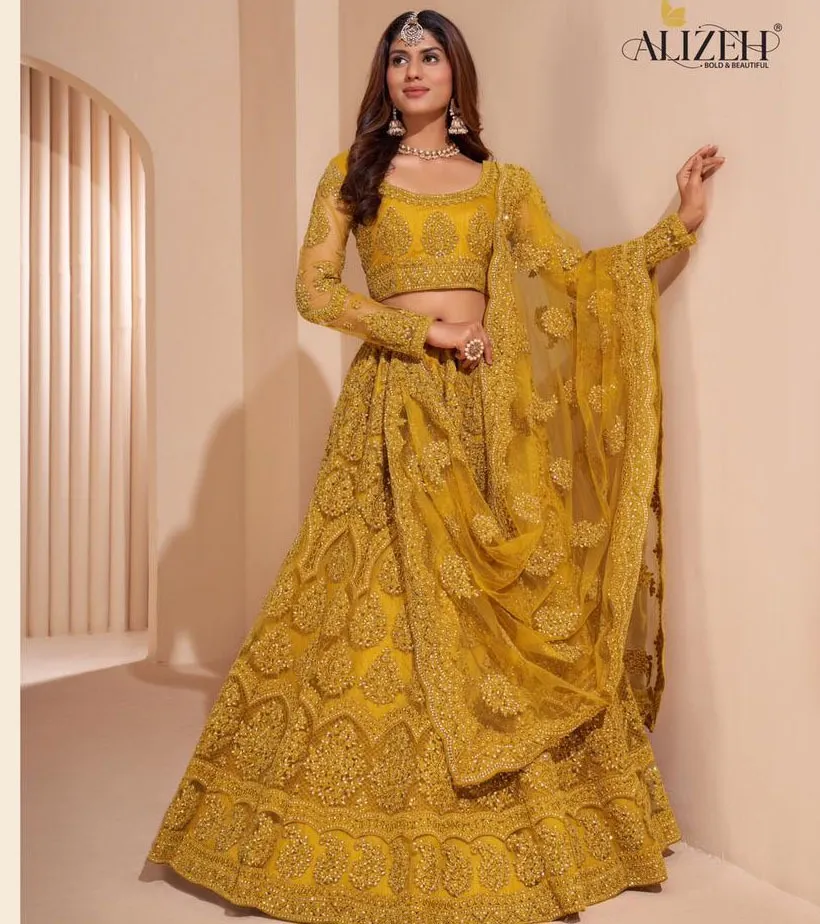 Alizeh Bridal Heritage Colour Saga 1002 Colours Butterfly Net Wholesale Lehenga Collection