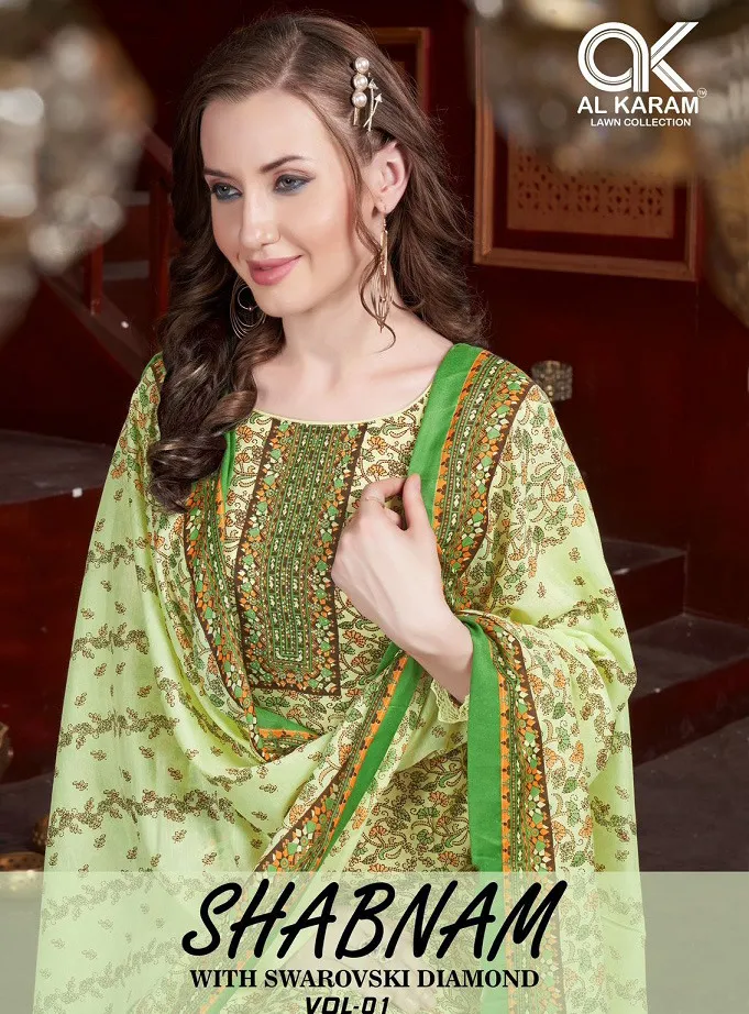 Alkaram Shabnam Vol 1 Pure Cotton Wholesale Unstitched Suit Collection