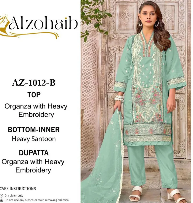 Alzohaib Az 1012 A To D Organza Wholesale Pakistani Suit Collection