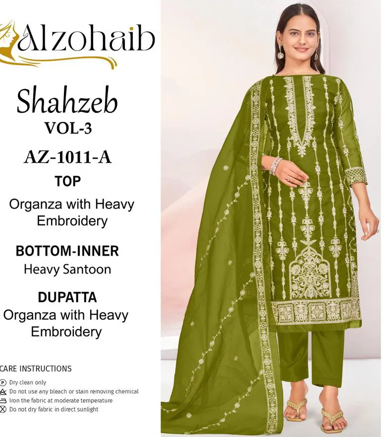 Alzohaib Shahzeb Vol 3 Organza Wholesale Pakistani Suit Collection