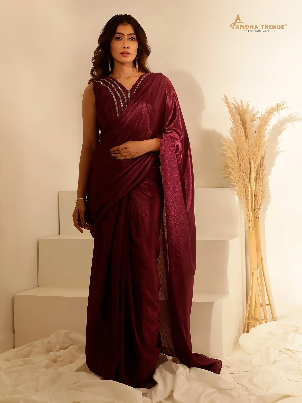Amoha 101141 Chinon Wholesale Fancy Readymade Sarees Collection — Wholesale Sarees, AMOHA wholesale from Surat - Gallery Image 3