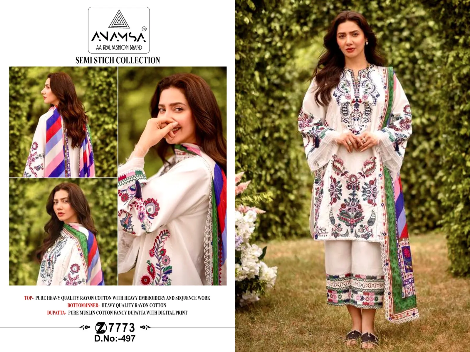 Anamsa 497 Rayon Embroidered Wholesale Pakistani Suit Collection - Image 2