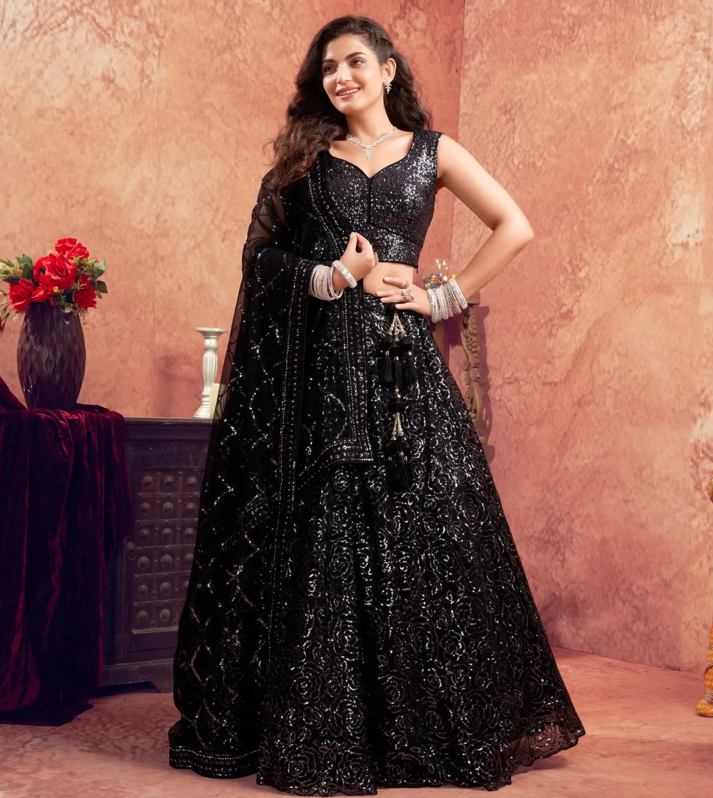 Anantesh Women In Black Premium Net Wholesale Lehenga Collection