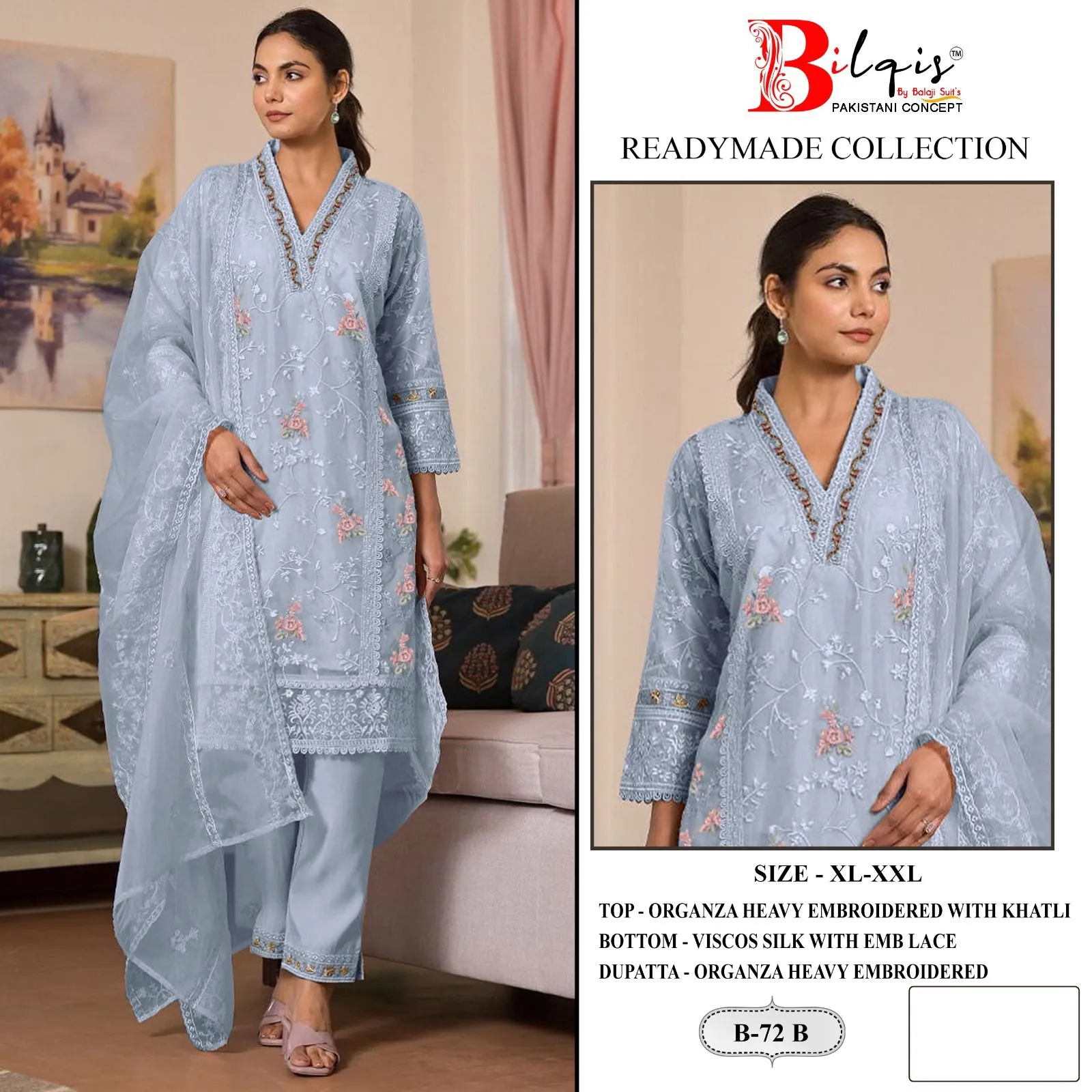 Bilqis B 72 A To D Organza Wholesale Pakistani Suit Collection - Image 3
