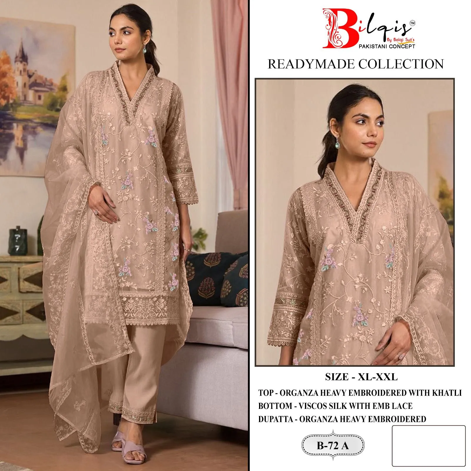 Bilqis B 72 A To D Organza Wholesale Pakistani Suit Collection - Image 5