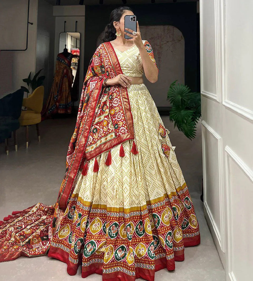 Bt 7028 Beautiful Tussar Silk Wholesale Bandhej Patola Lehenga Choli Collection — Lehenga, Vardan Ethnic wholesale from Surat — view 1